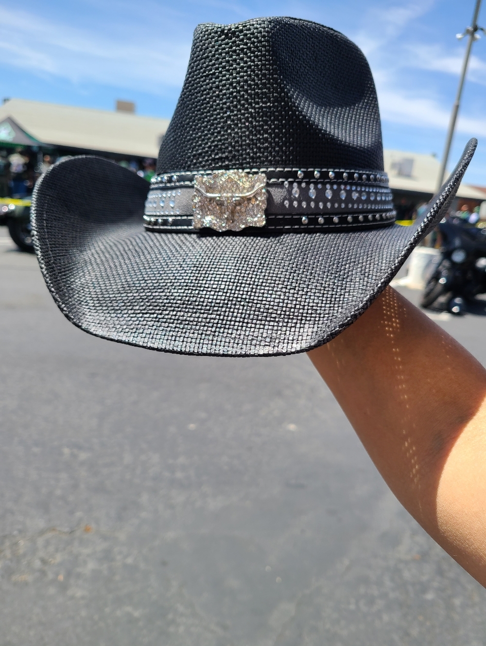 Cowboy Hat with Silver Rhinestone Buckle - Picture 2 of 2